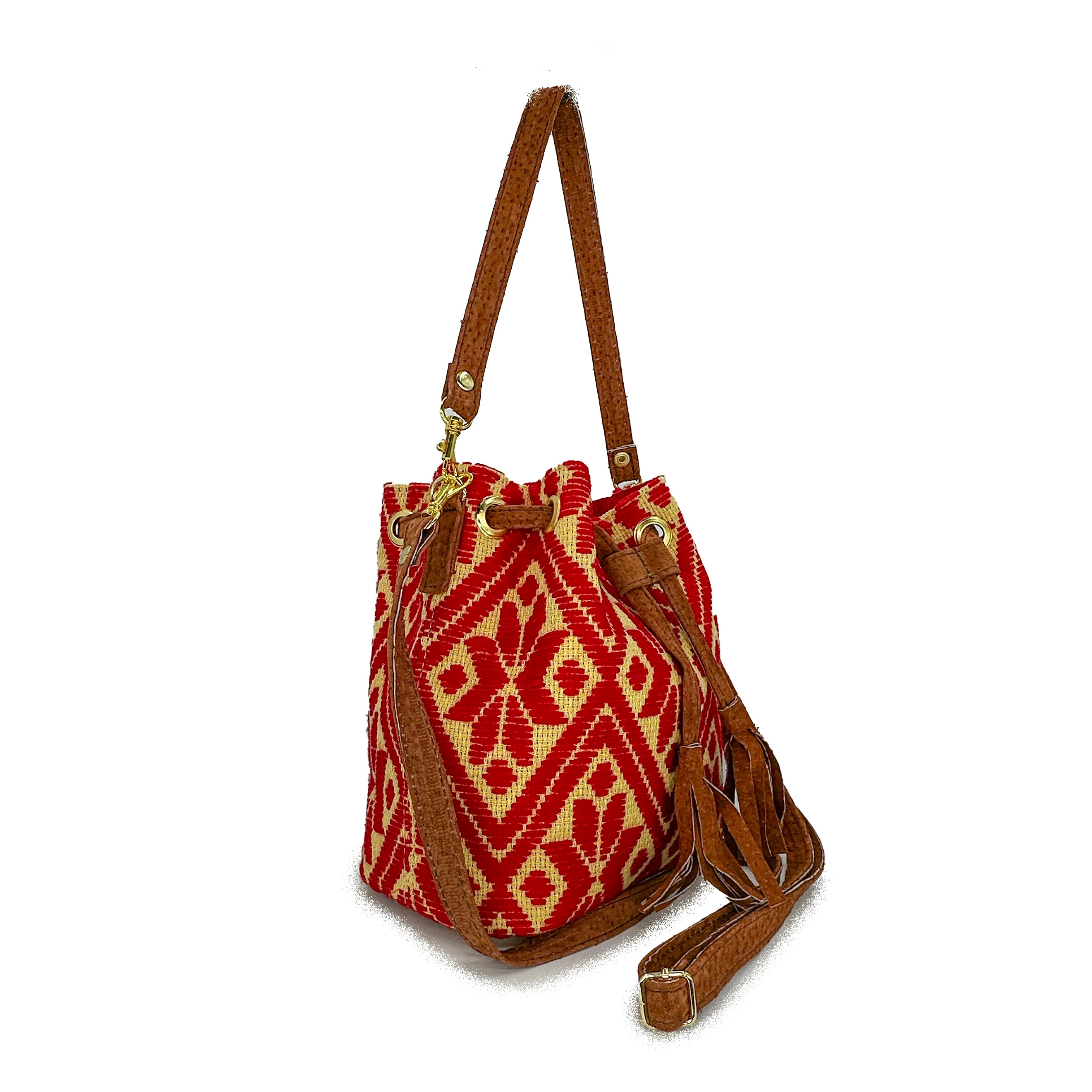 Bolsa tipo Bucket Bordado a Mano "Mariana" – Roja – Raízal