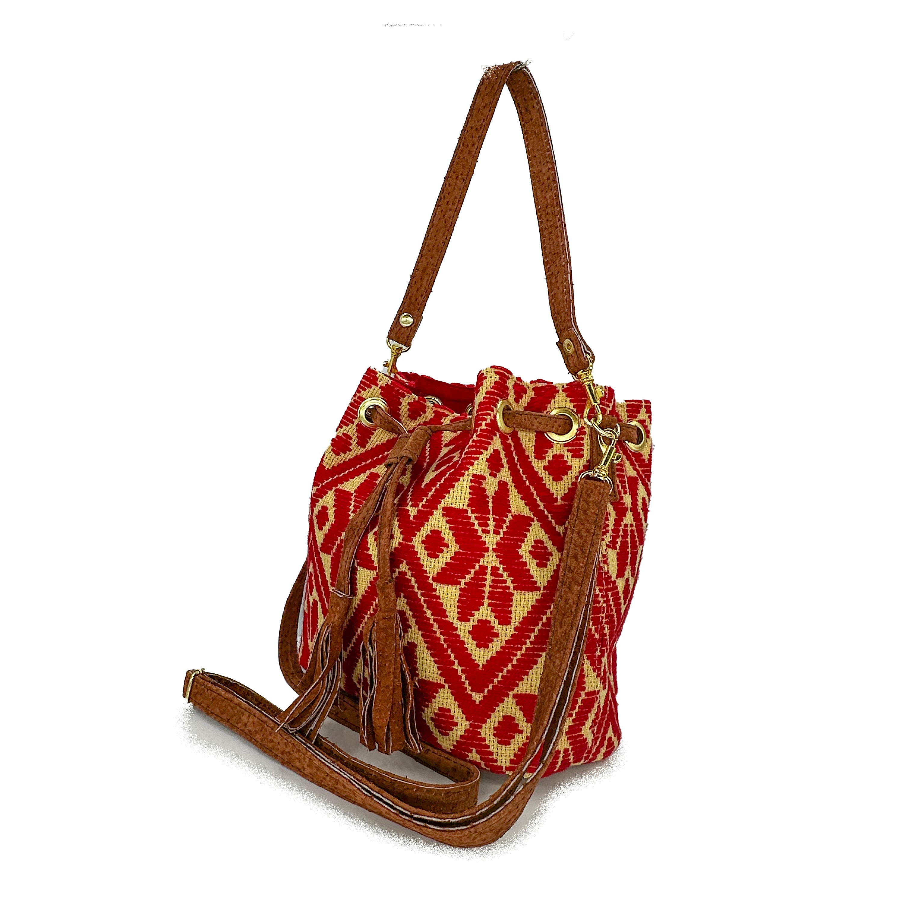 Bolsa tipo Bucket Bordado a Mano "Mariana" – Roja – Raízal