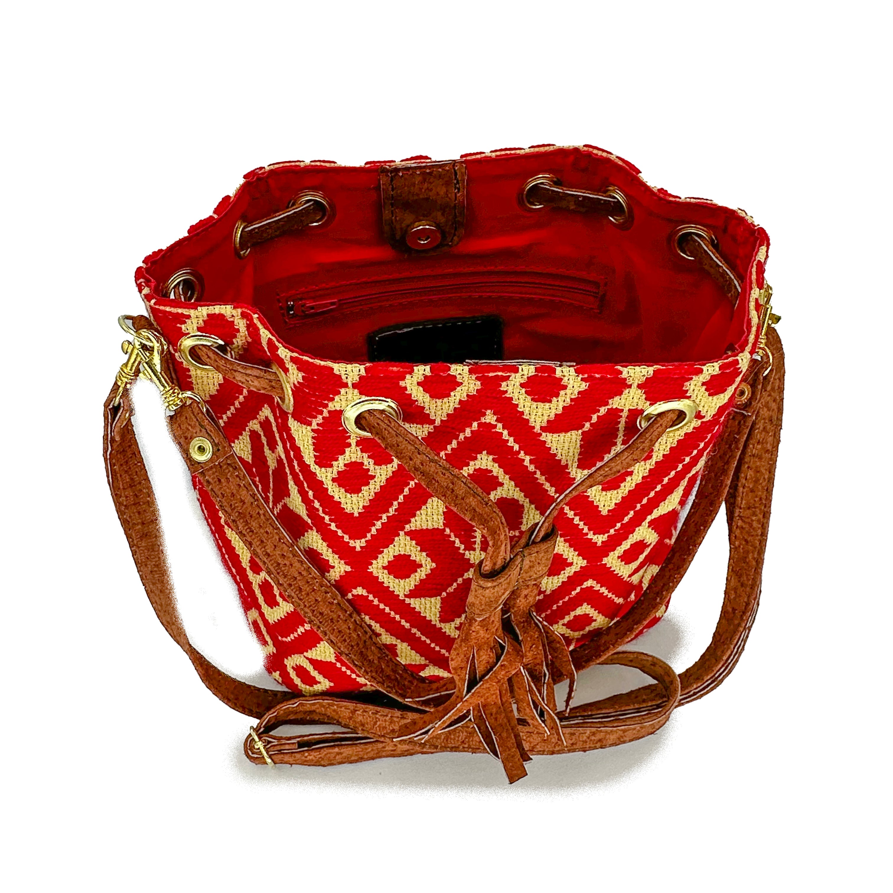 Bolsa tipo Bucket Bordado a Mano "Mariana" – Roja – Raízal