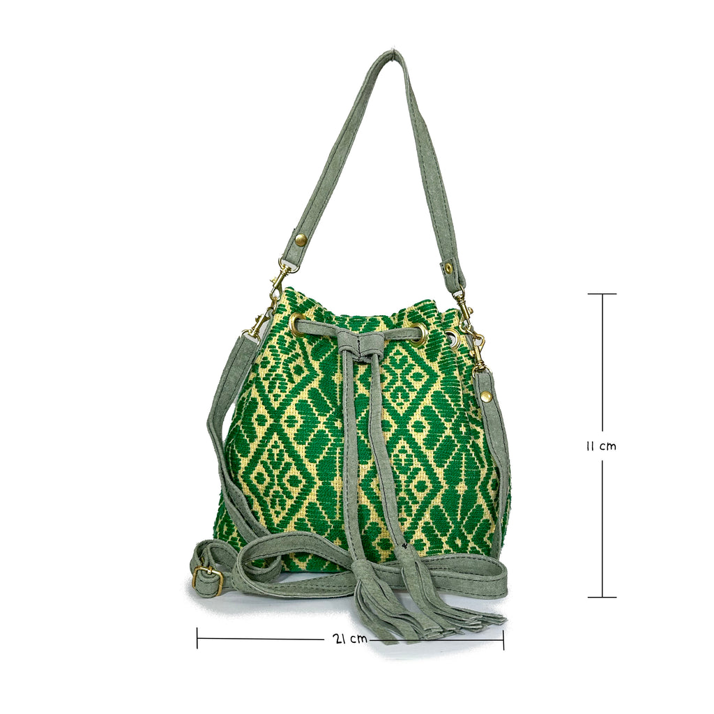 Bolsa tipo Bucket Bordado a Mano "Mariana" – Verde – Raízal