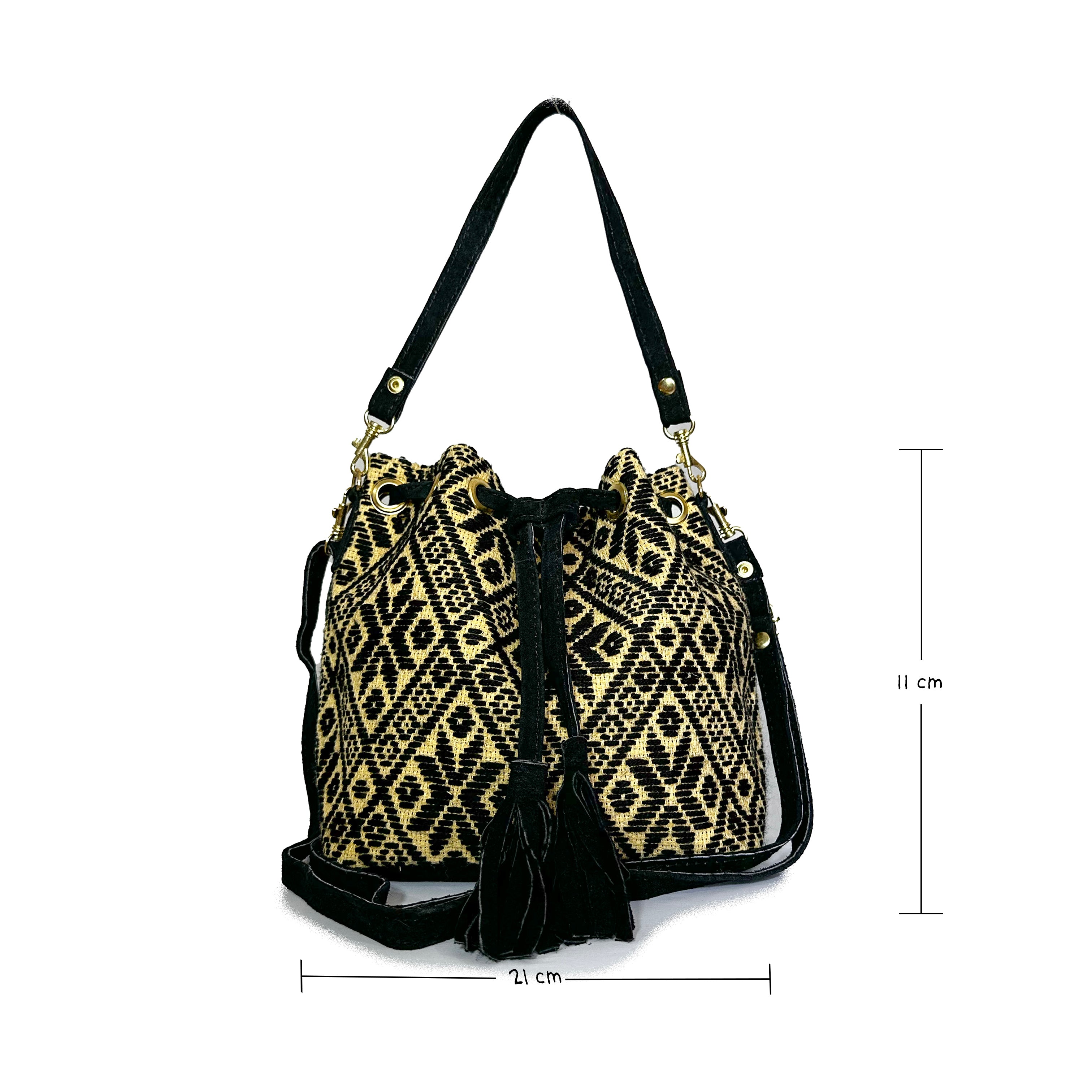 Bolsa tipo Bucket Bordado a Mano "Mariana" – Negro – Raízal