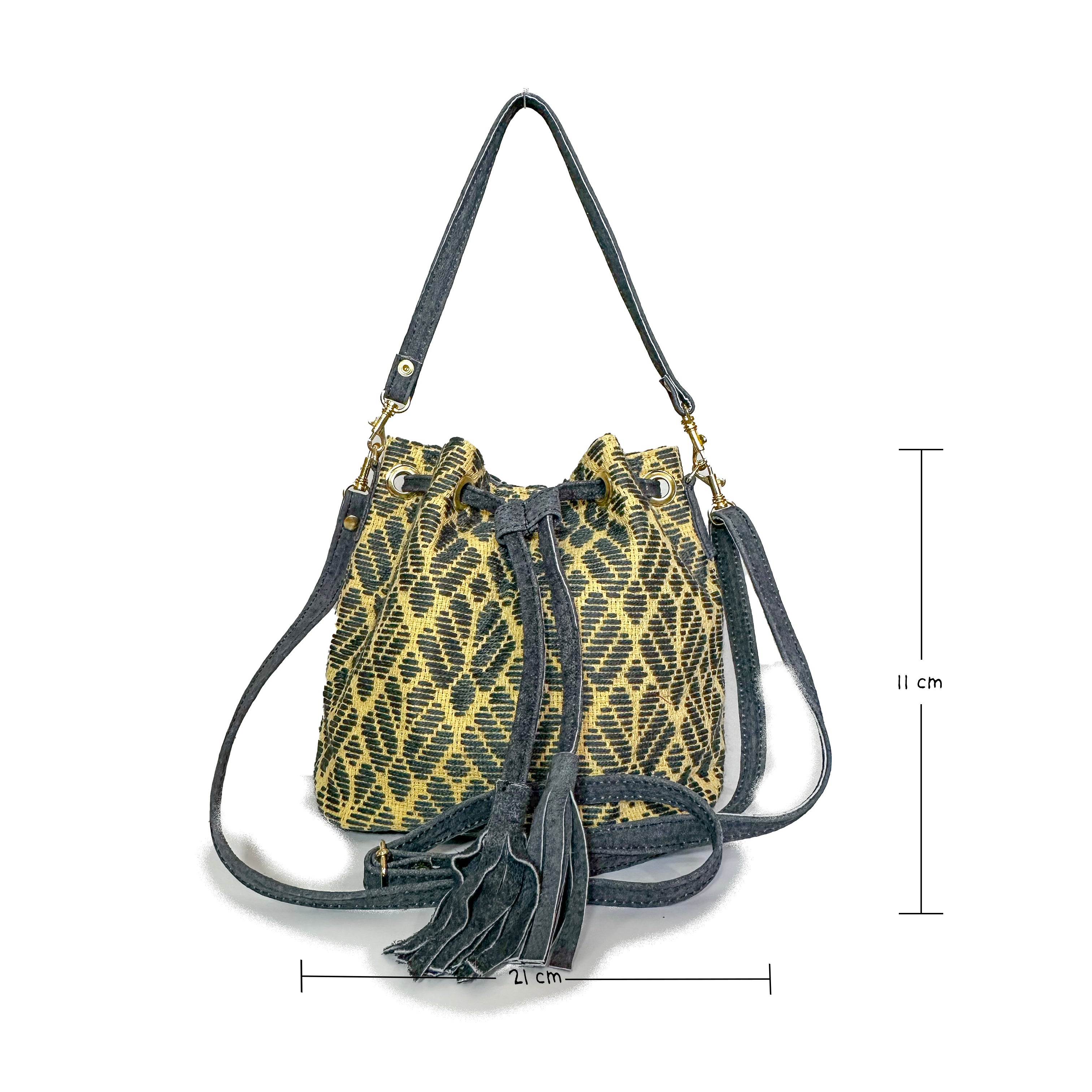 Bolsa tipo Bucket Bordado a Mano "Mariana" – Gris – Raízal