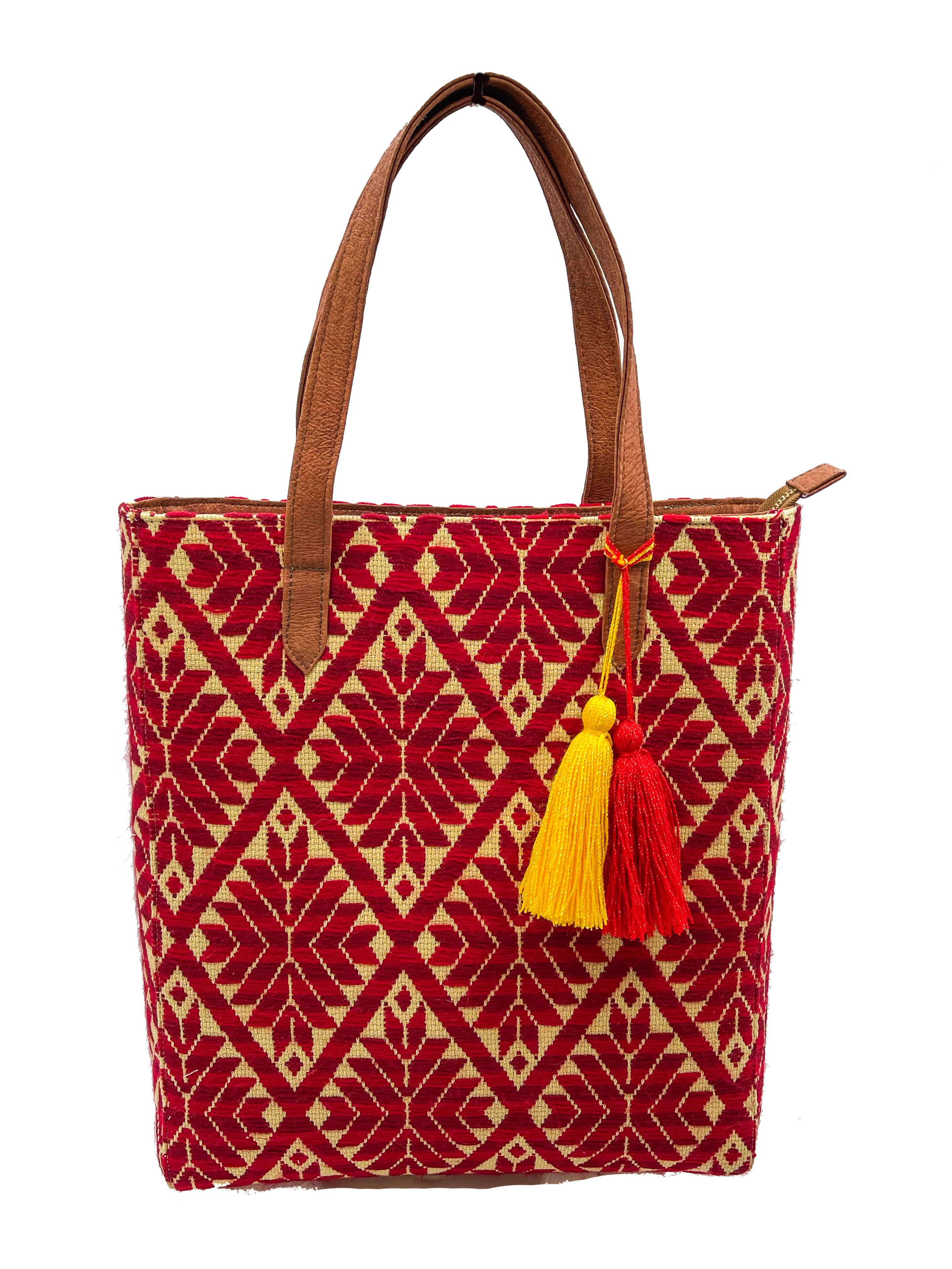 Bolsa tipo Tote Bordado a Mano "Valentina" – Rojo – Raízal