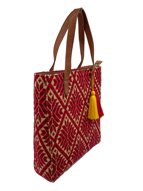 Bolsa tipo Tote Bordado a Mano "Valentina" – Rojo – Raízal
