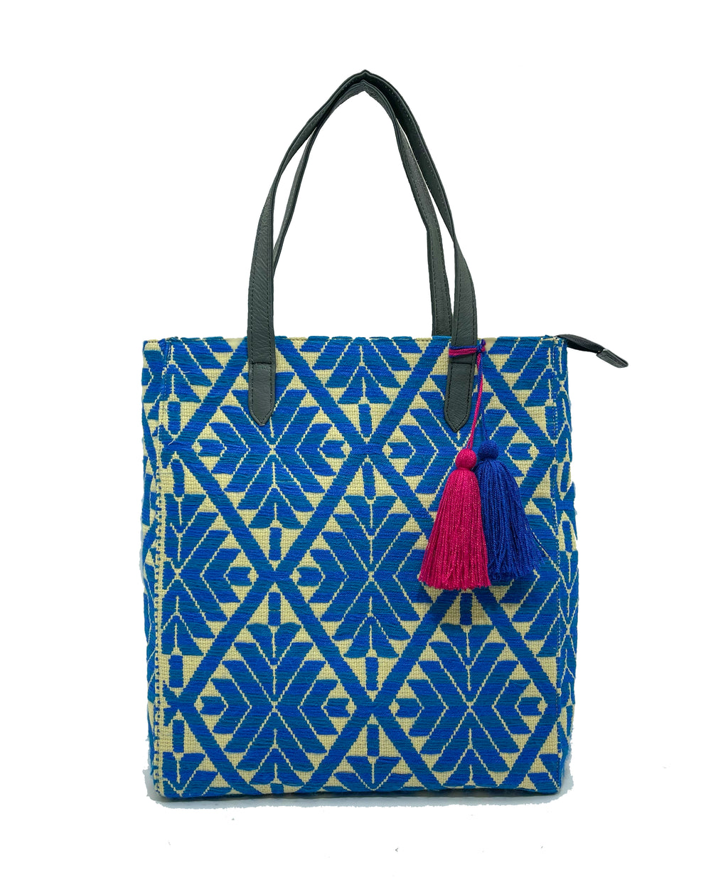 Bolsa tipo Tote Bordado a Mano "Valentina" – Azul – Raízal
