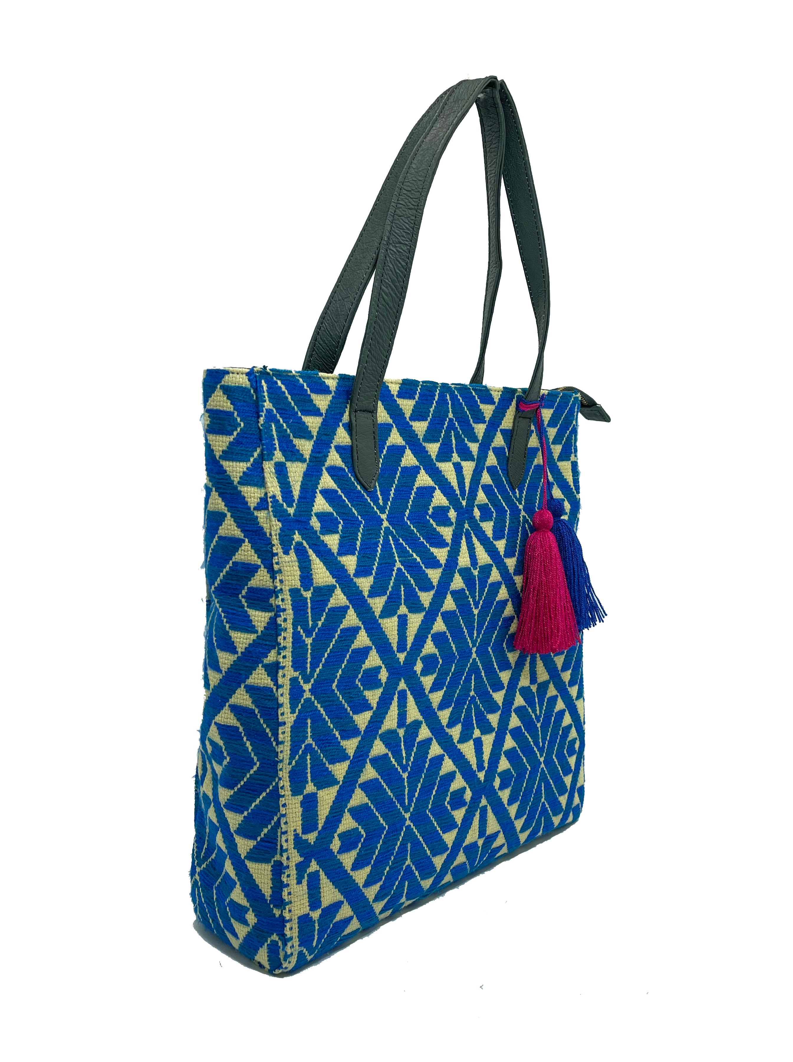 Bolsa tipo Tote Bordado a Mano "Valentina" – Azul – Raízal