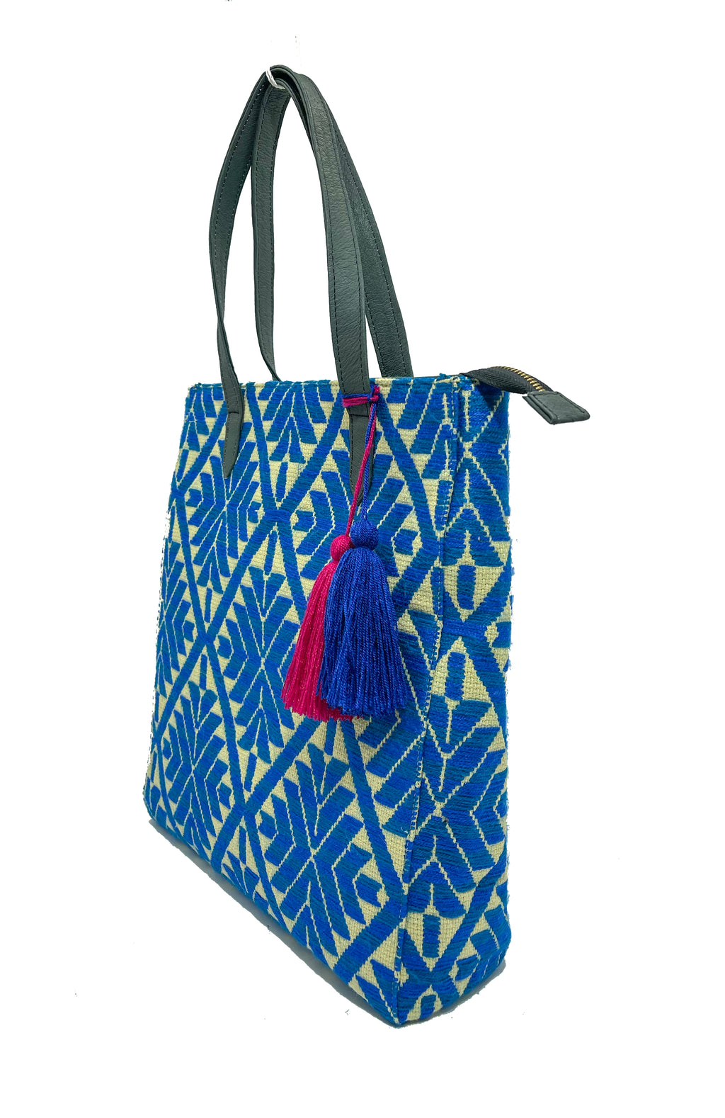 Bolsa tipo Tote Bordado a Mano "Valentina" – Azul – Raízal