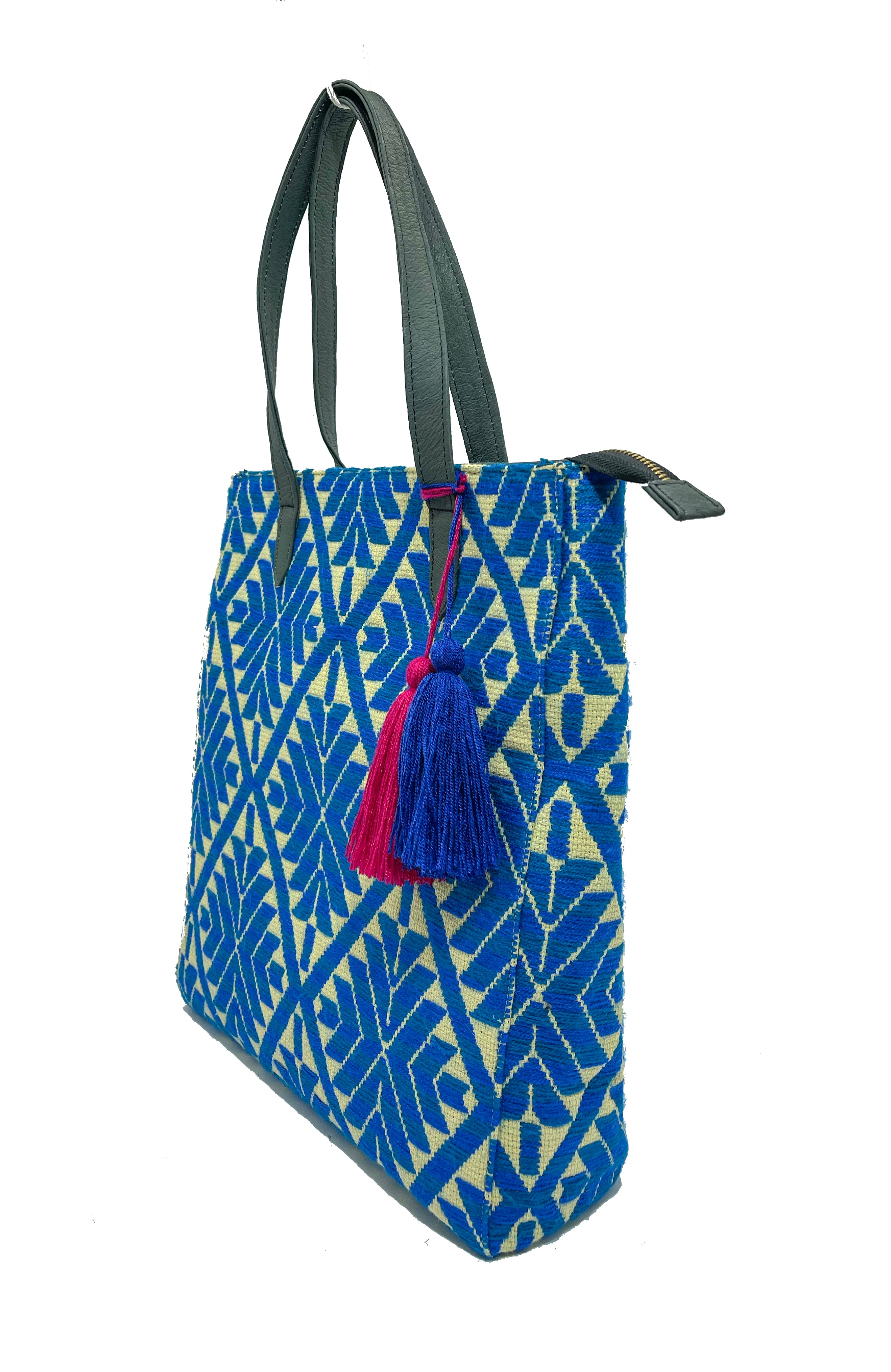Bolsa tipo Tote Bordado a Mano "Valentina" – Azul – Raízal