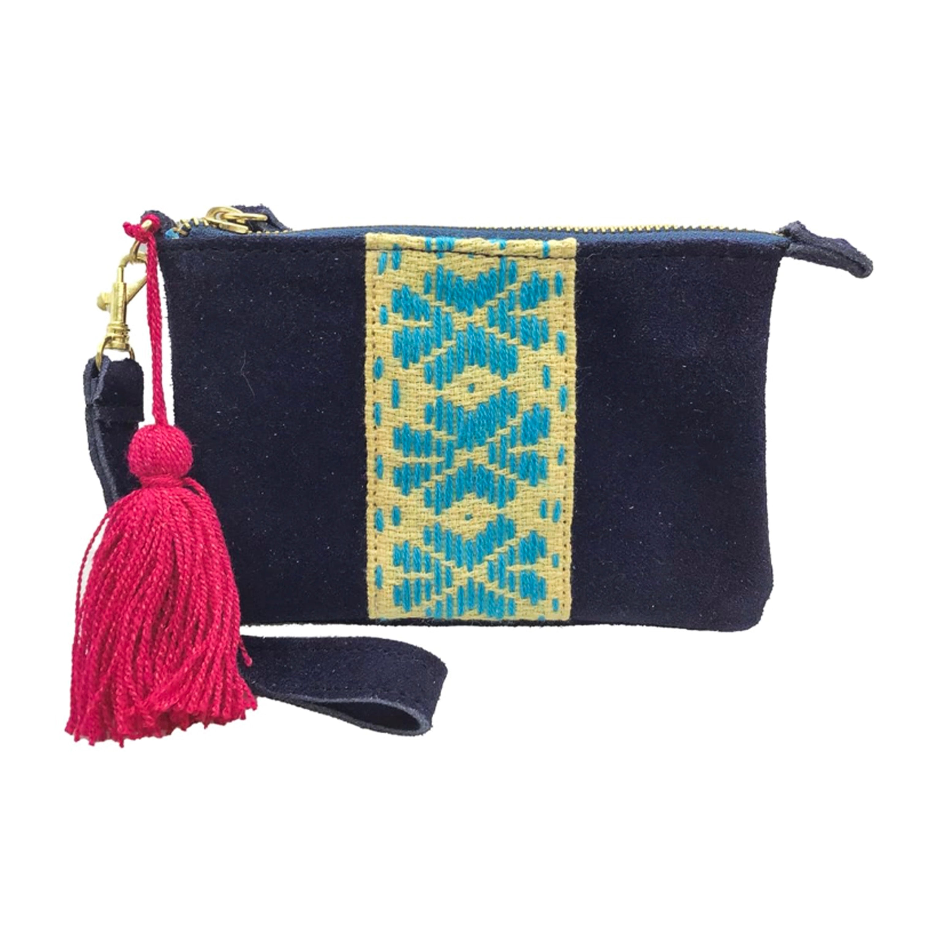 Muñequera Bordado a Mano "Rosario" – Azul – Raízal