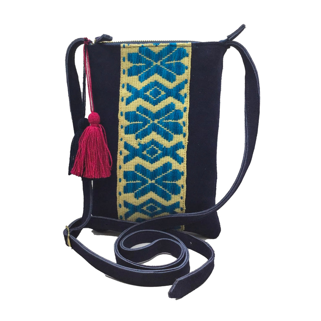 Crossbody Bordado a Mano "Angélica" – Azul – Raízal