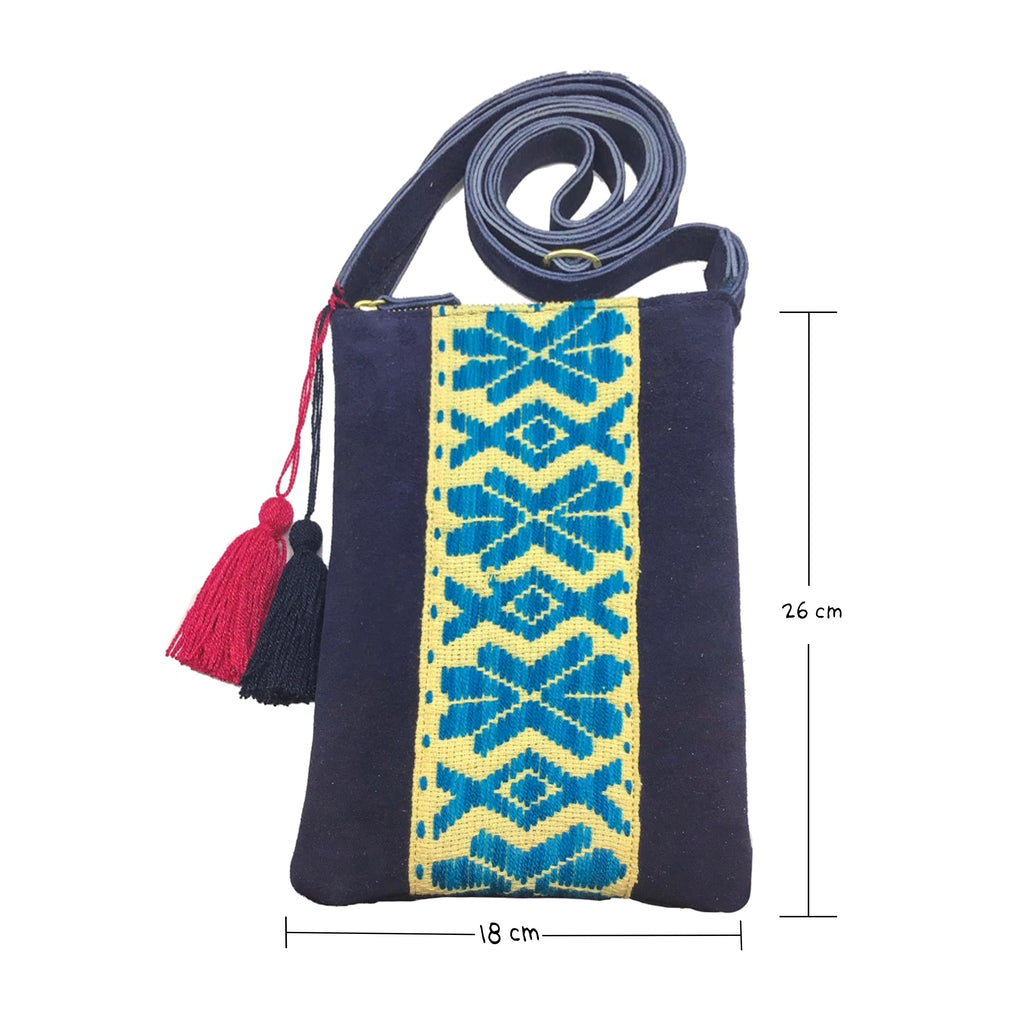 Crossbody Bordado a Mano "Angélica" – Azul – Raízal