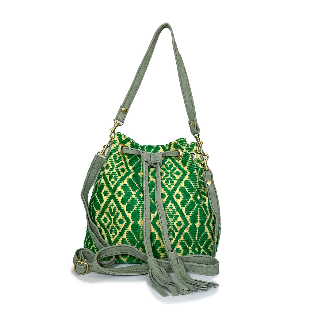 Bolsa tipo Bucket Bordado a Mano "Mariana" – Verde – Raízal