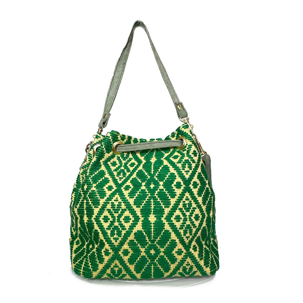 Bolsa tipo Bucket Bordado a Mano "Mariana" – Verde – Raízal