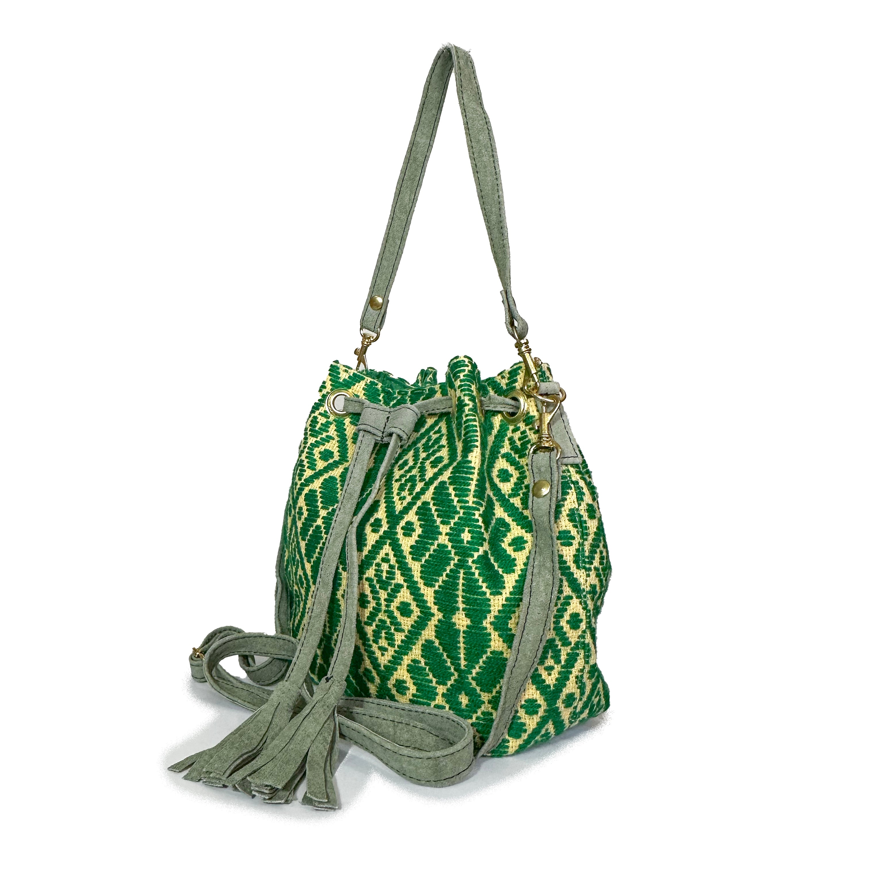 Bolsa tipo Bucket Bordado a Mano "Mariana" – Verde – Raízal