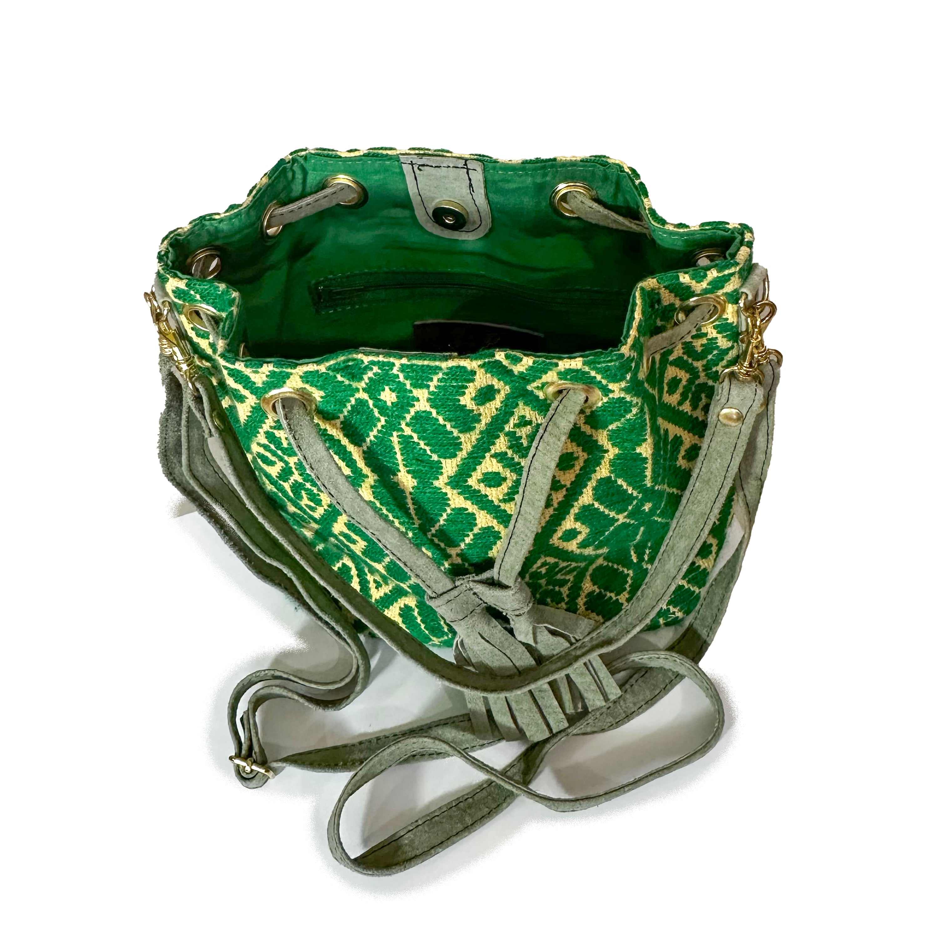 Bolsa tipo Bucket Bordado a Mano "Mariana" – Verde – Raízal