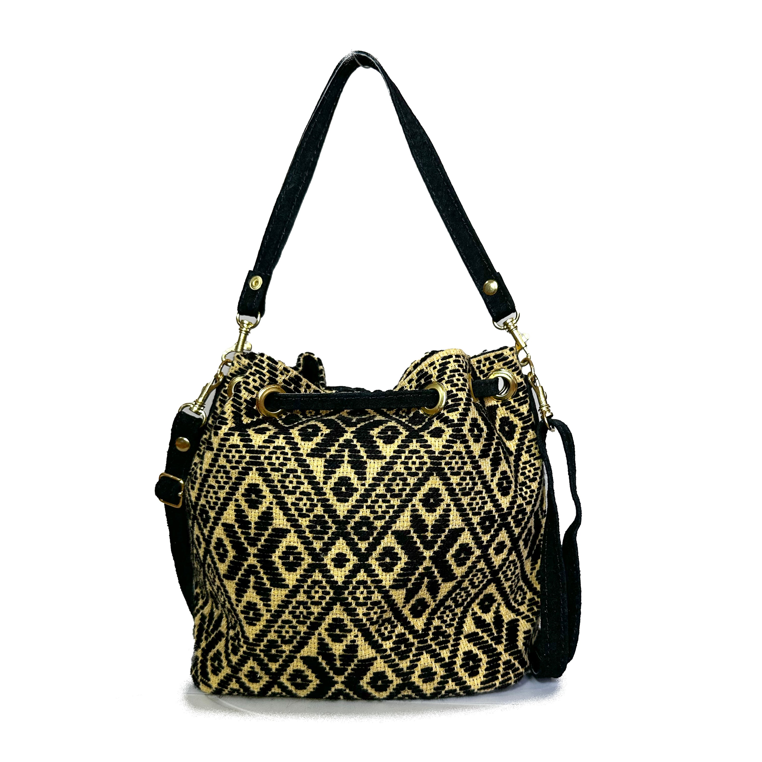 Bolsa tipo Bucket Bordado a Mano "Mariana" – Negro – Raízal