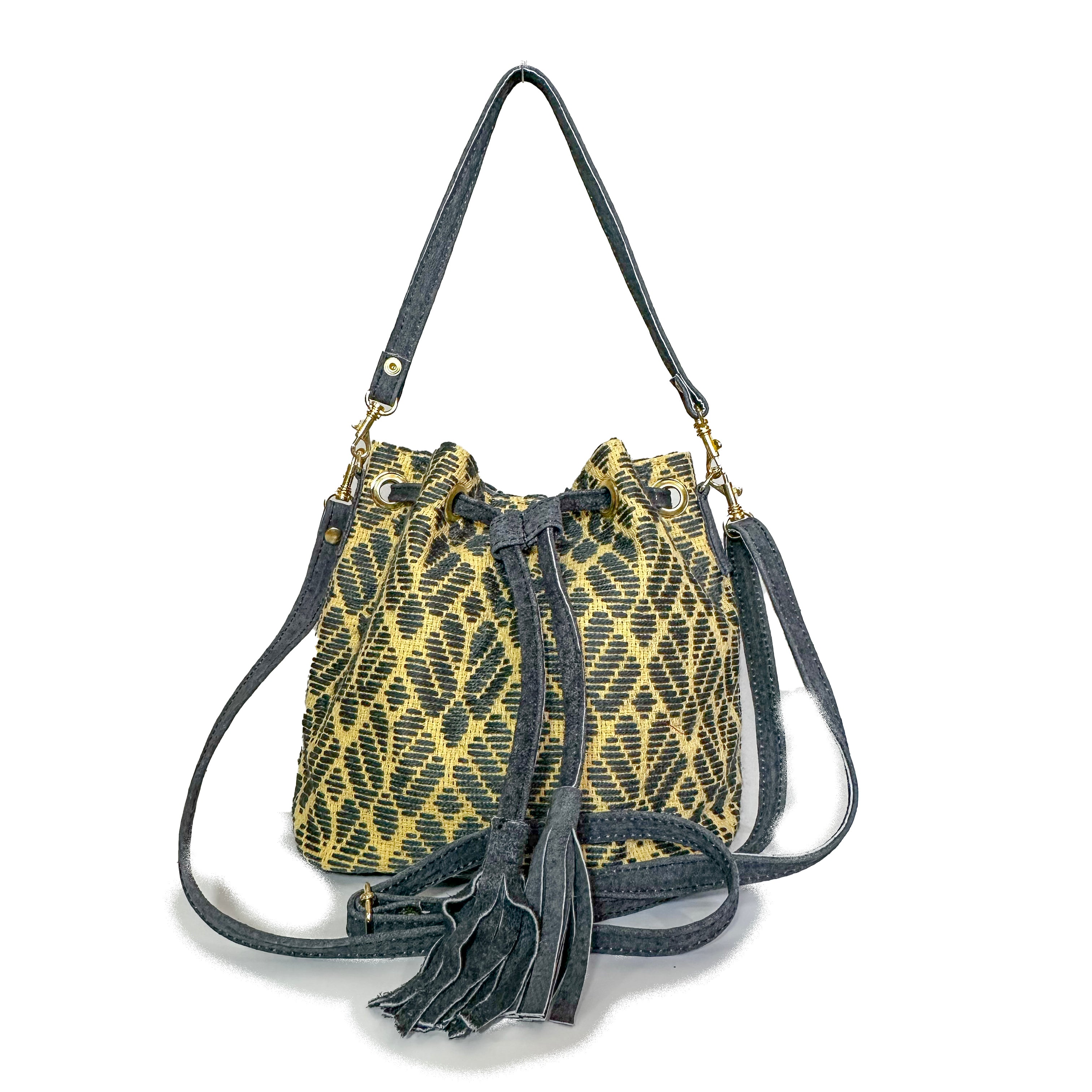 Bolsa tipo Bucket Bordado a Mano "Mariana" – Gris – Raízal