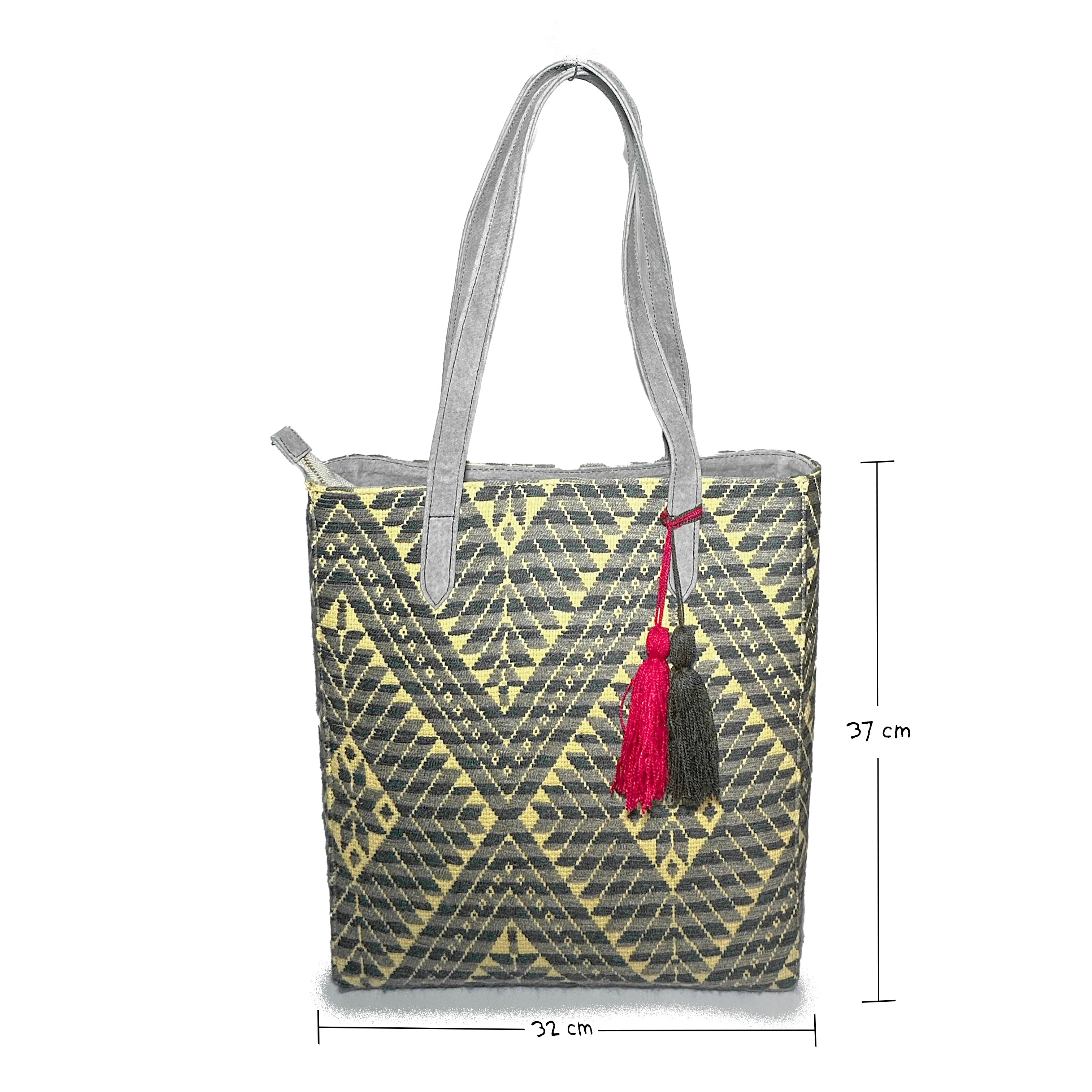 Bolsa tipo Tote Bordado a Mano "Valentina" – Gris – Raízal