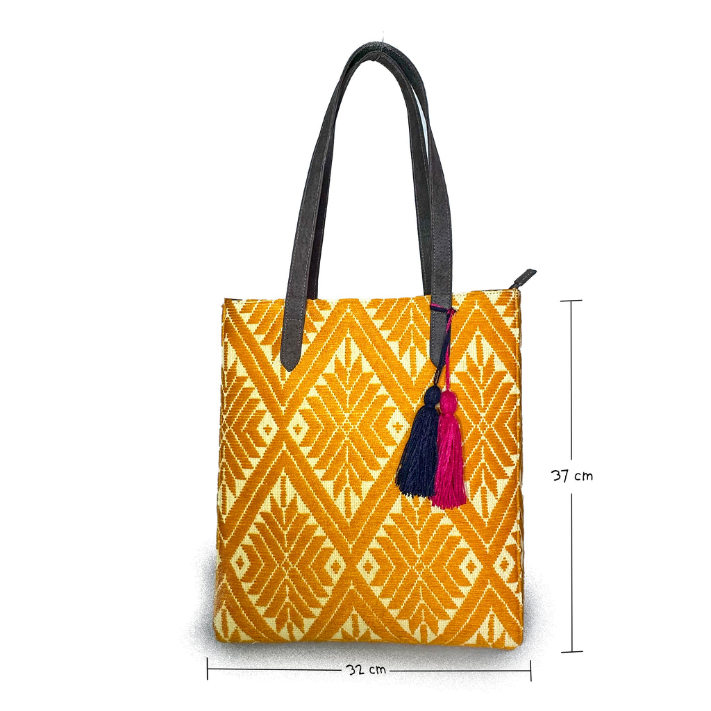 Bolsa tipo Tote Bordado a Mano "Valentina" – Amarillo – Raízal