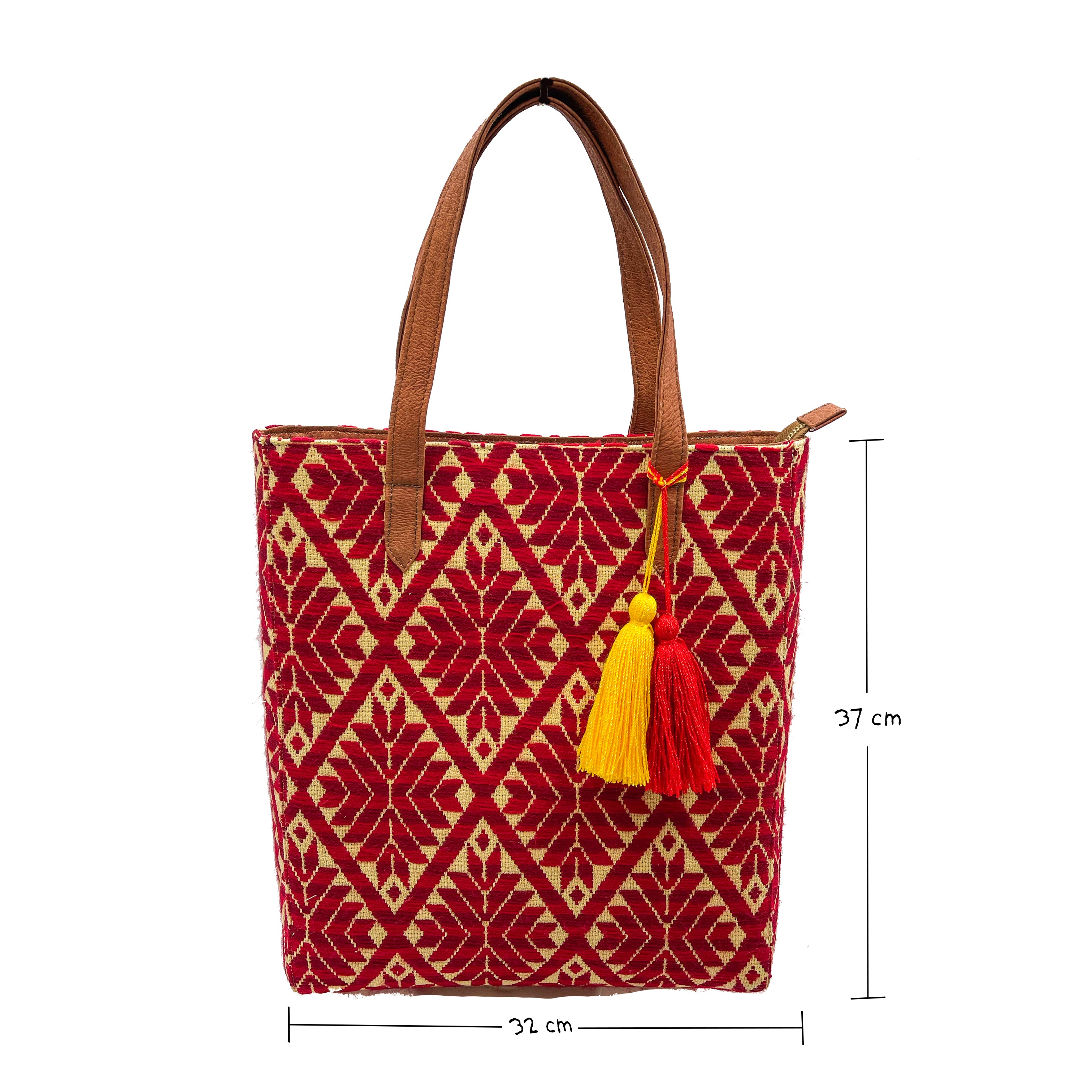 Bolsa tipo Tote Bordado a Mano "Valentina" – Rojo – Raízal