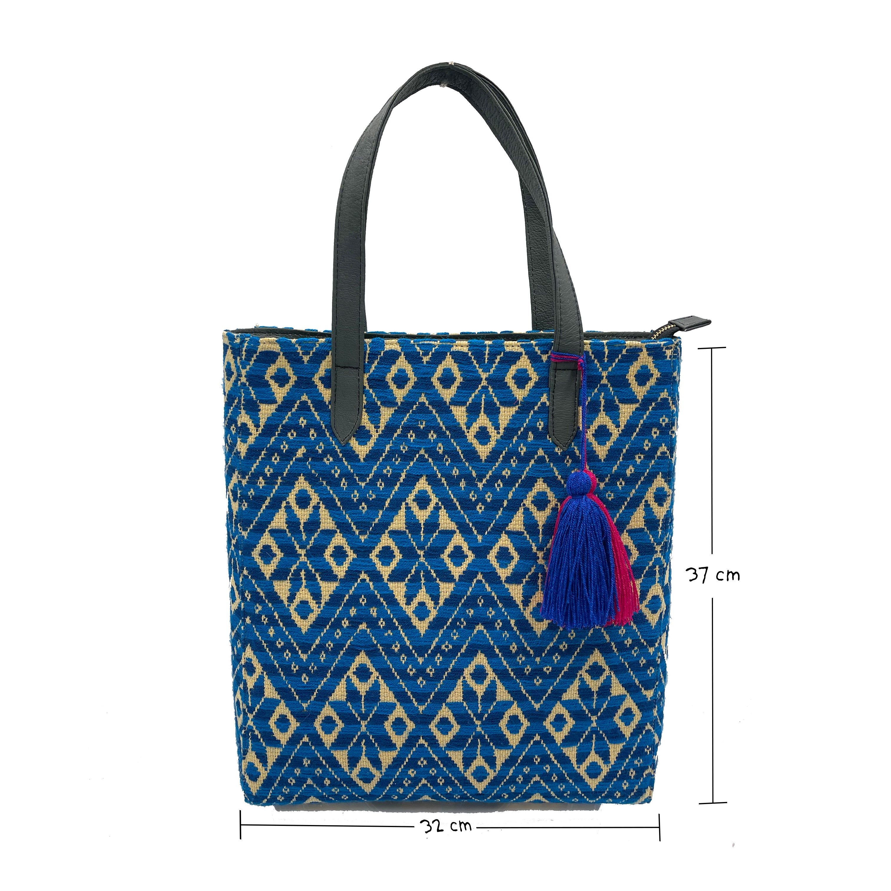 Bolsa tipo Tote Bordado a Mano "Valentina" – Azul – Raízal