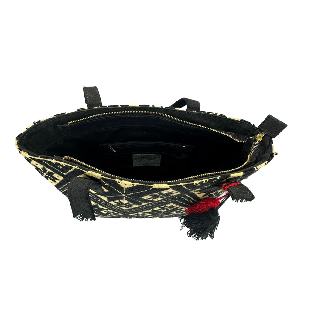Bolsa tipo Tote Bordado a Mano "Valentina" – Negro – Raízal