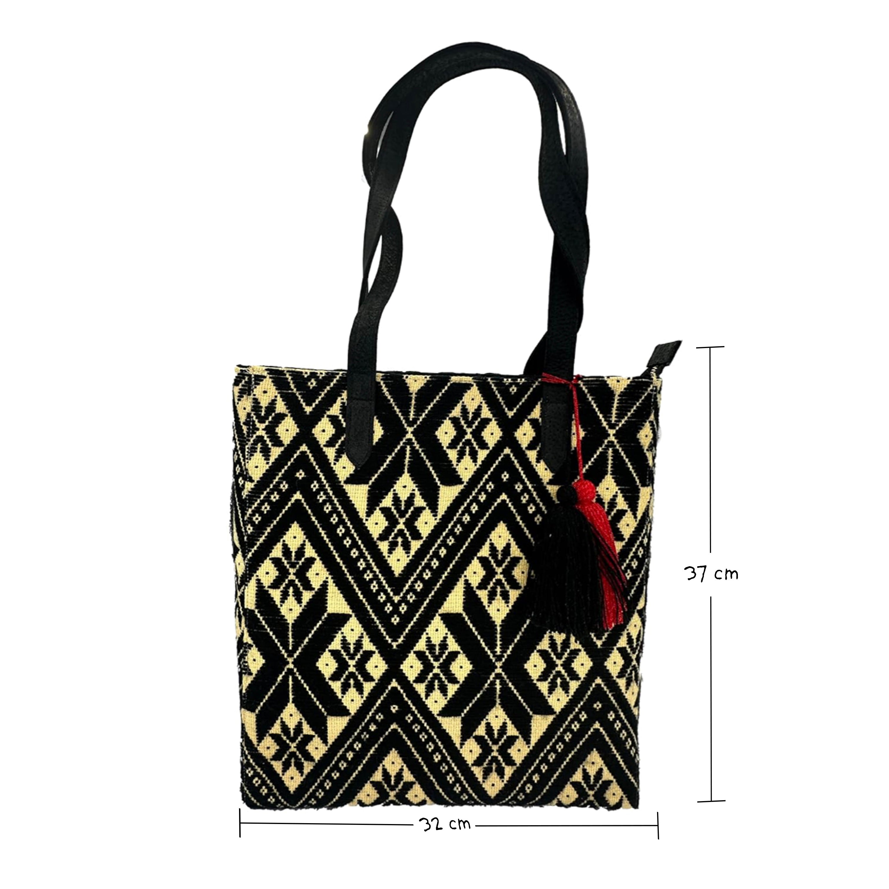 Bolsa tipo Tote Bordado a Mano "Valentina" – Negro – Raízal