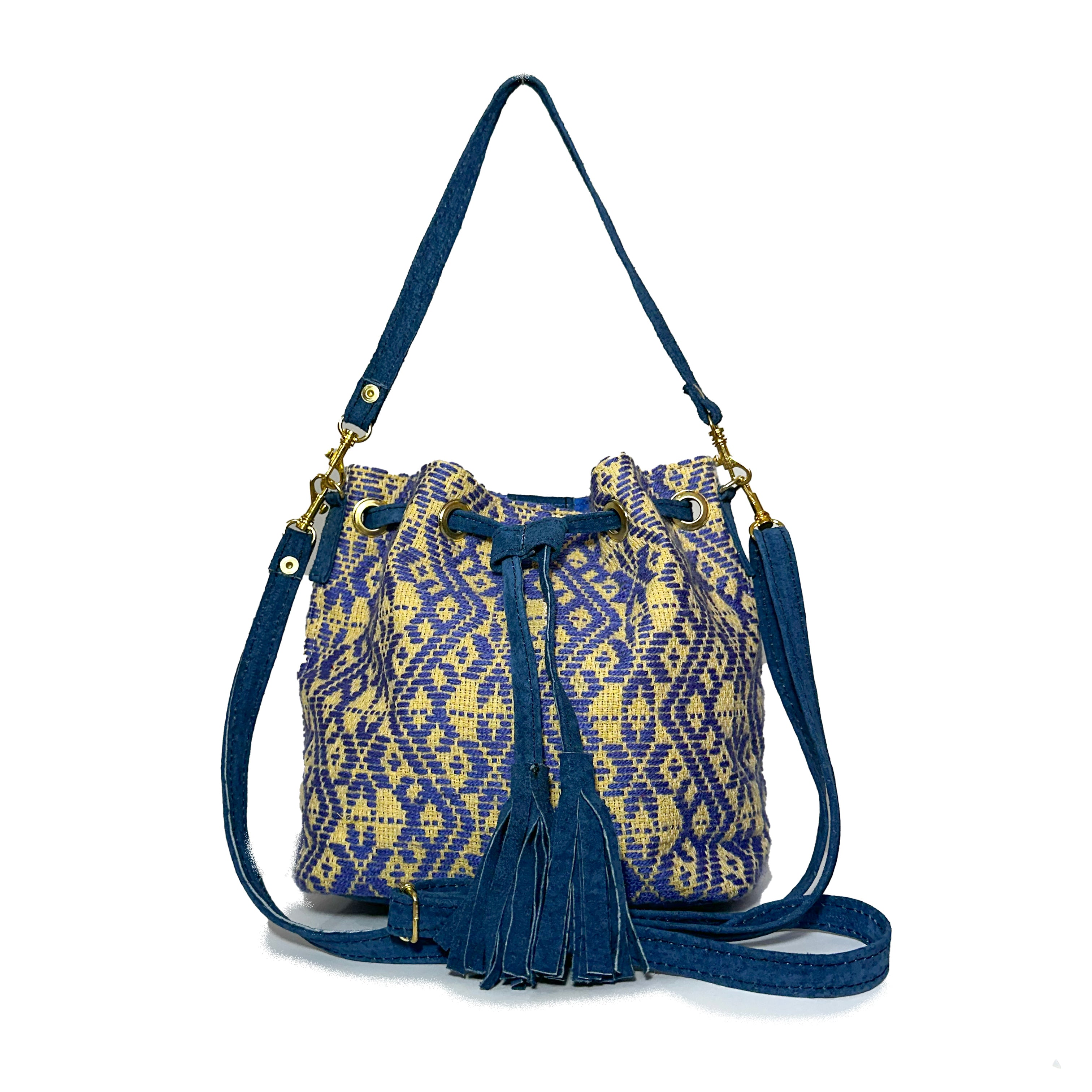 Bolsa tipo Bucket Bordado a Mano "Mariana" – Azul – Raízal