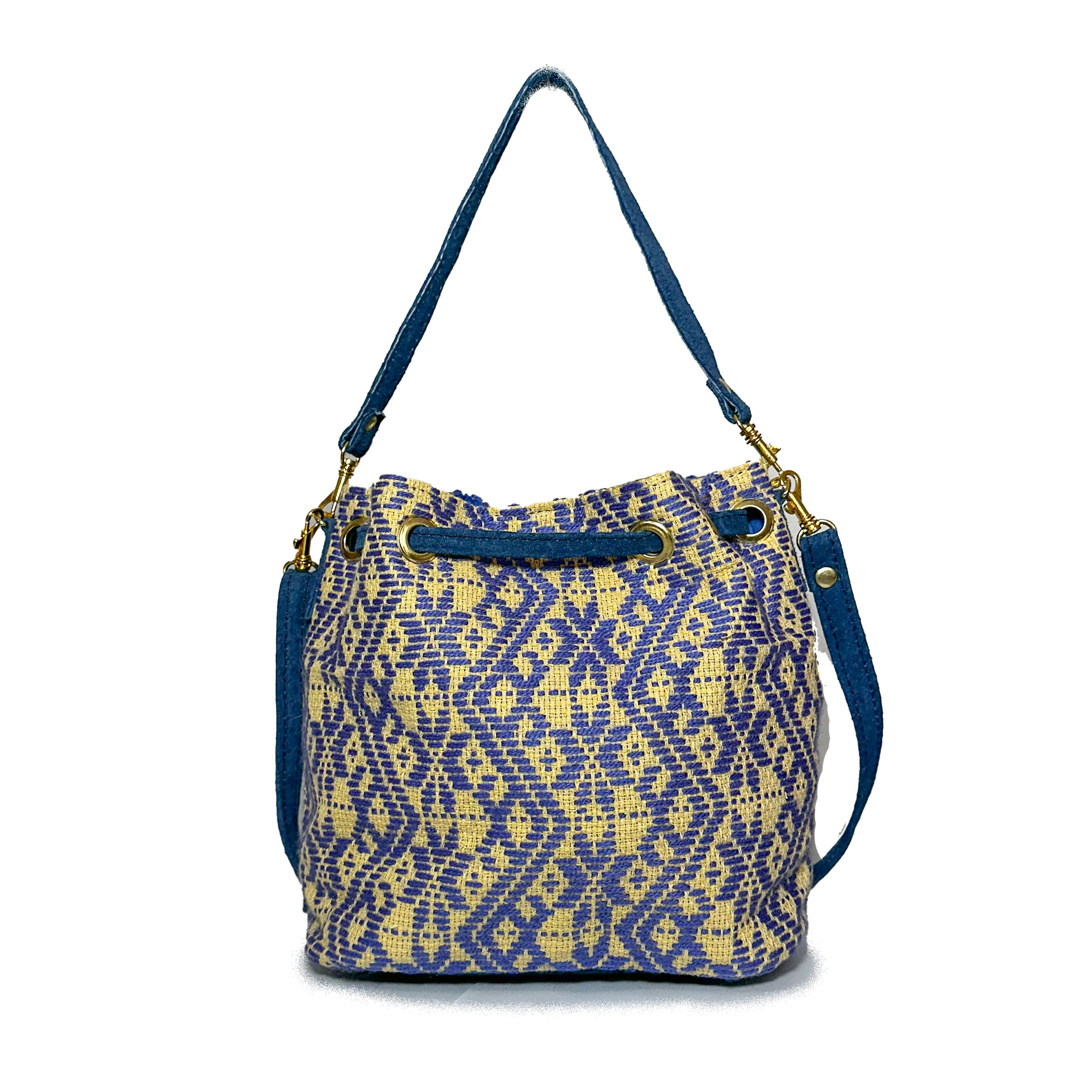 Bolsa tipo Bucket Bordado a Mano "Mariana" – Azul – Raízal