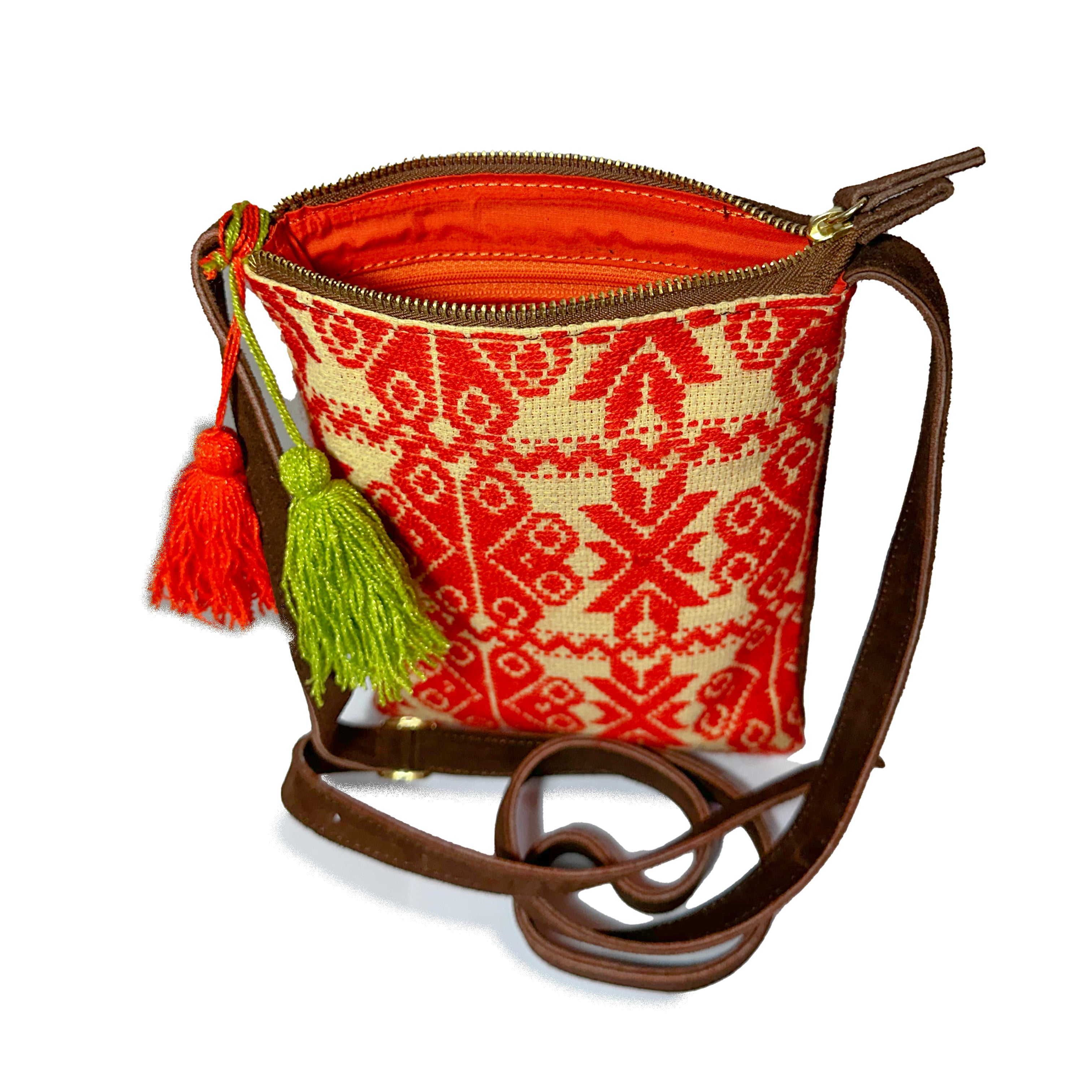 Crossbody Bordado a Mano "Angélica" – Naranja – Raízal