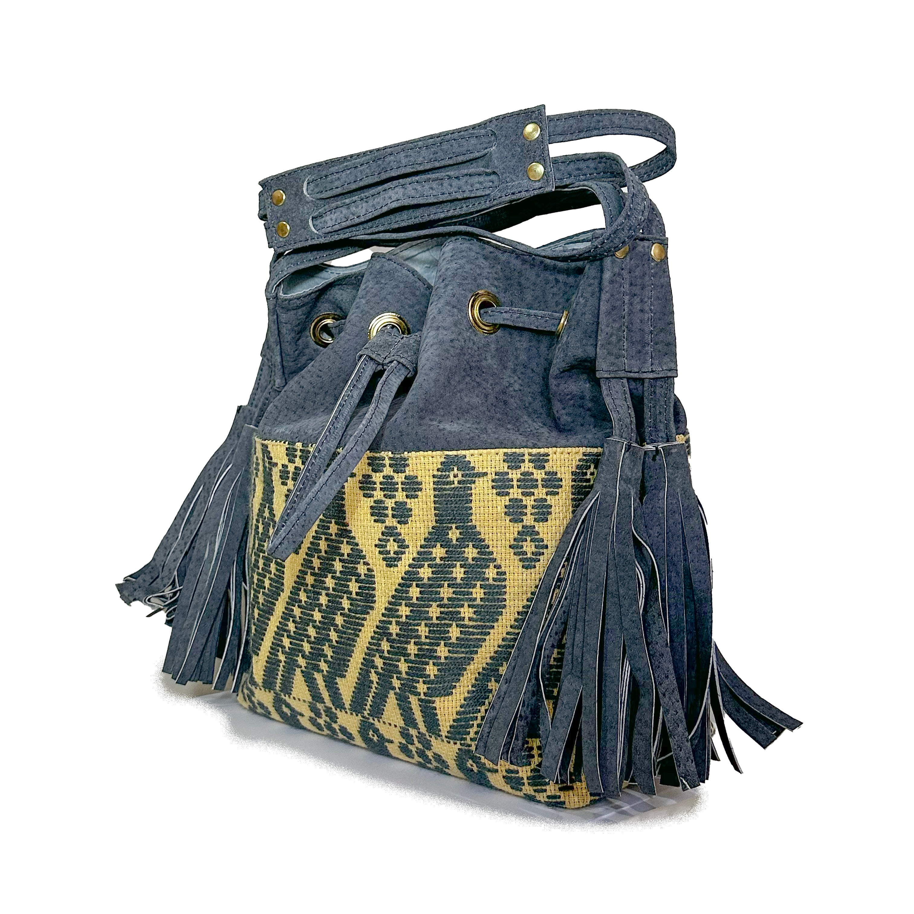 Bolsa tipo Bucket Bordado a Mano "Catalina" – Gris – Raízal