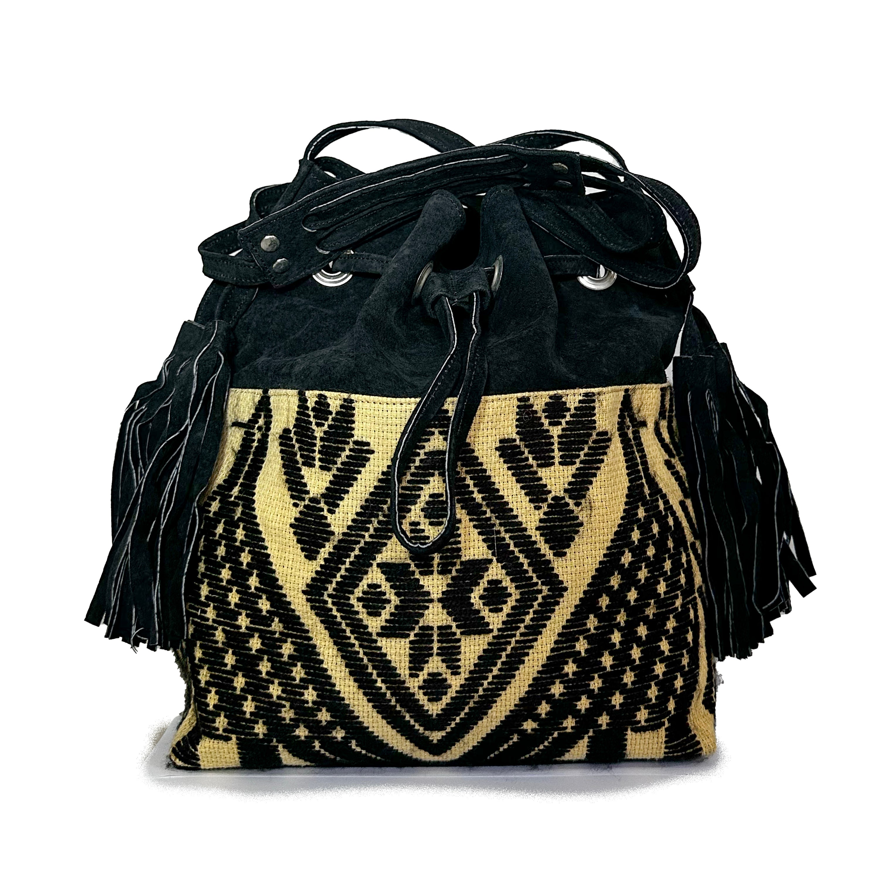 Bolsa tipo Bucket Bordado a Mano "Catalina" – Negro – Raízal