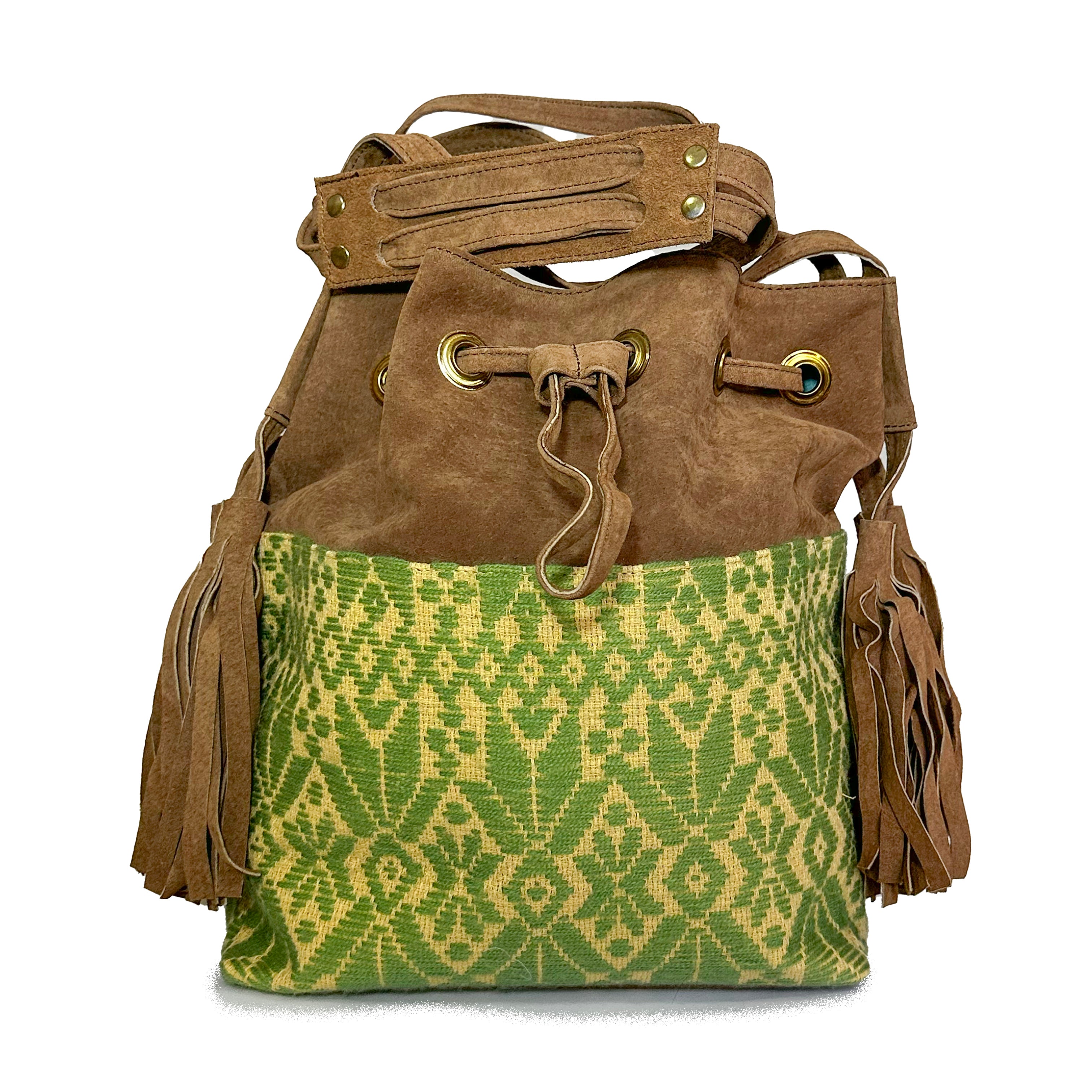 Bolsa tipo Bucket Bordado a Mano "Catalina" – Verde – Raízal