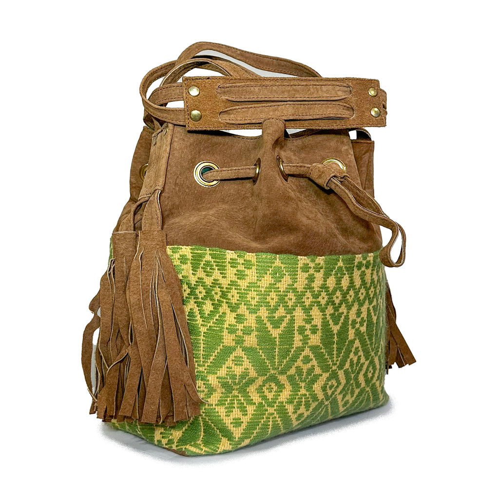 Bolsa tipo Bucket Bordado a Mano "Catalina" – Verde – Raízal