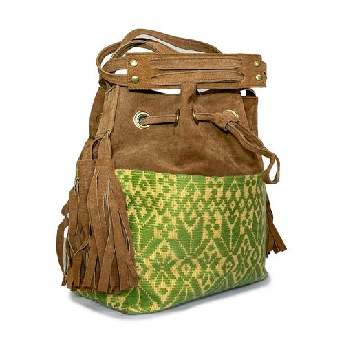 Bolsa tipo Bucket Bordado a Mano "Catalina" – Verde – Raízal