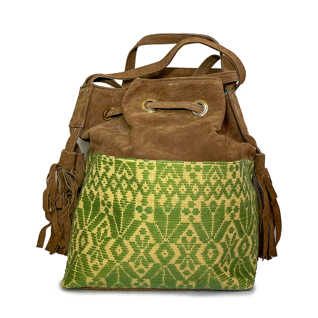 Bolsa tipo Bucket Bordado a Mano "Catalina" – Verde – Raízal