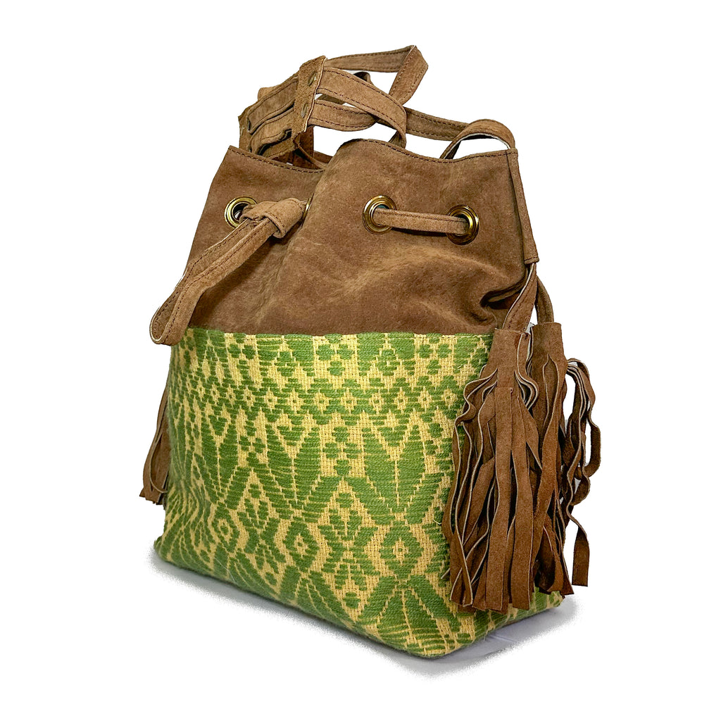 Bolsa tipo Bucket Bordado a Mano "Catalina" – Verde – Raízal