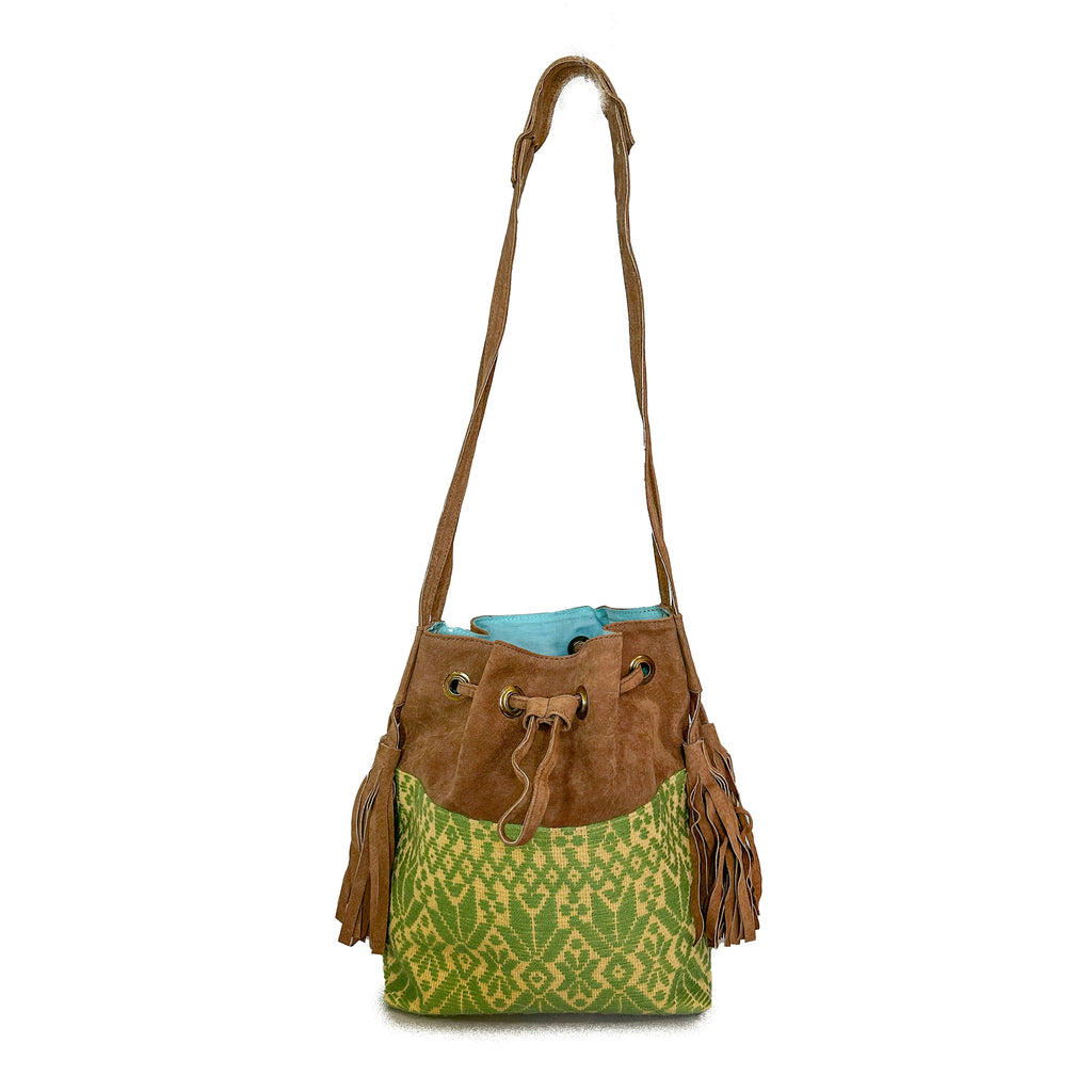 Bolsa tipo Bucket Bordado a Mano "Catalina" – Verde – Raízal