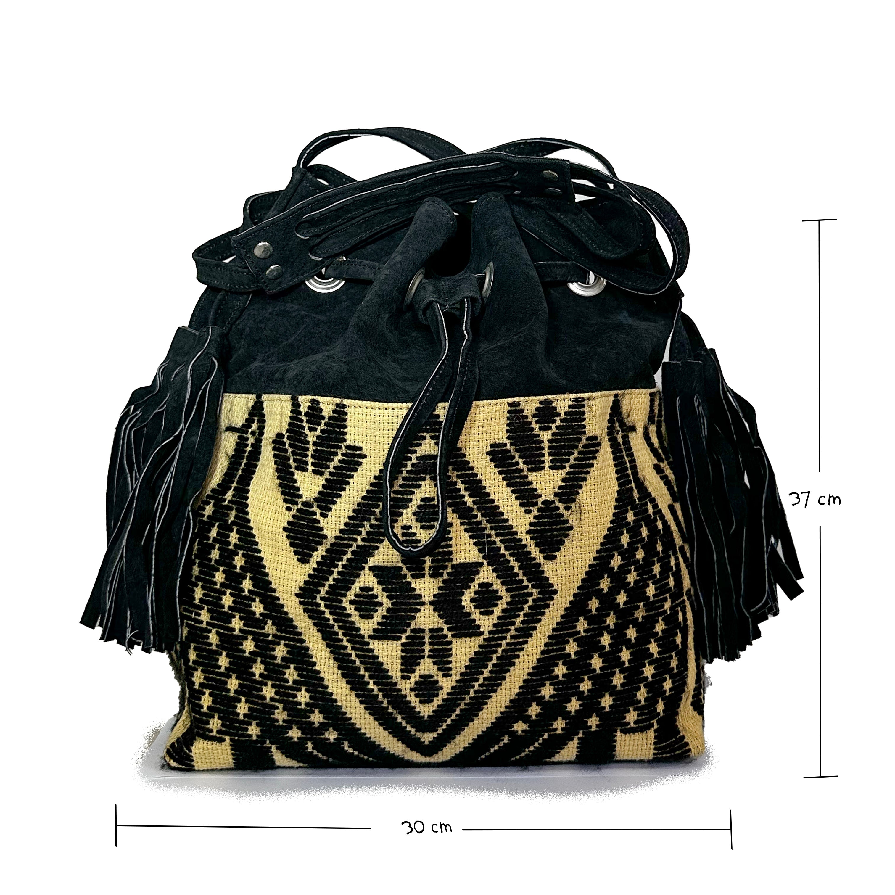 Bolsa tipo Bucket Bordado a Mano "Catalina" – Negro – Raízal