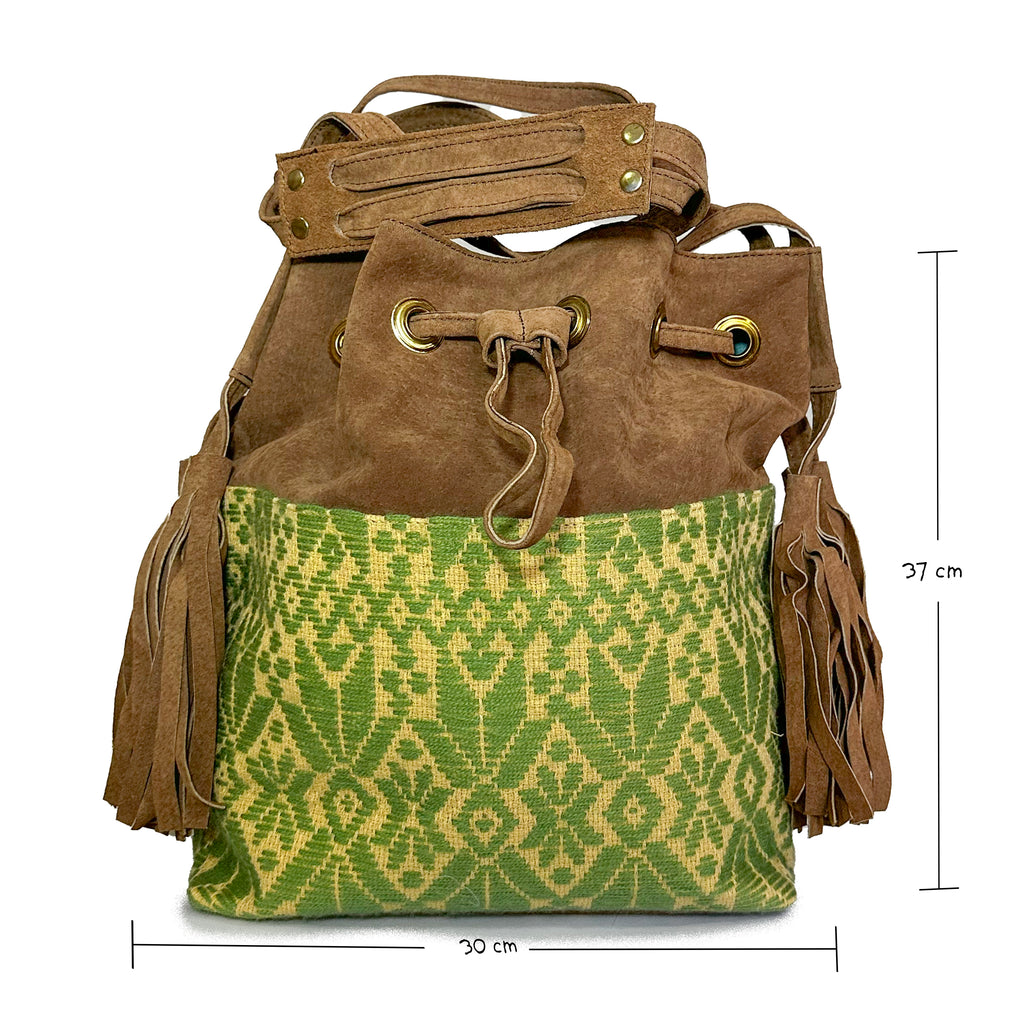 Bolsa tipo Bucket Bordado a Mano "Catalina" – Verde – Raízal